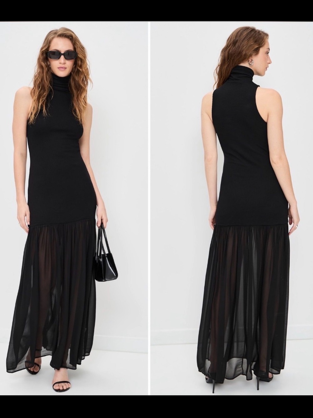 NEW Enza Costa $595 Airy Halter Turtleneck Dress (Black) Sz 1 (Small)
